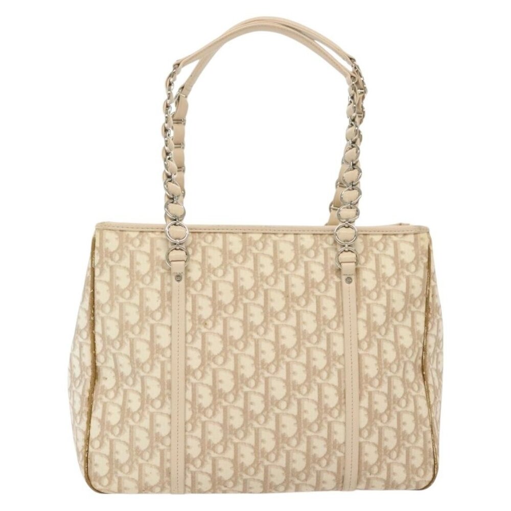 Christian Dior Trotter Canvas Romantic Chain Tote Bag PVC Beige Auth 140098 - Picture 3 of 16